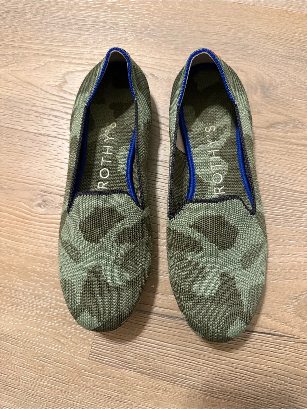 Rothy's Olive Camo Knit Slip-On Loafers, EUC, Size 5
